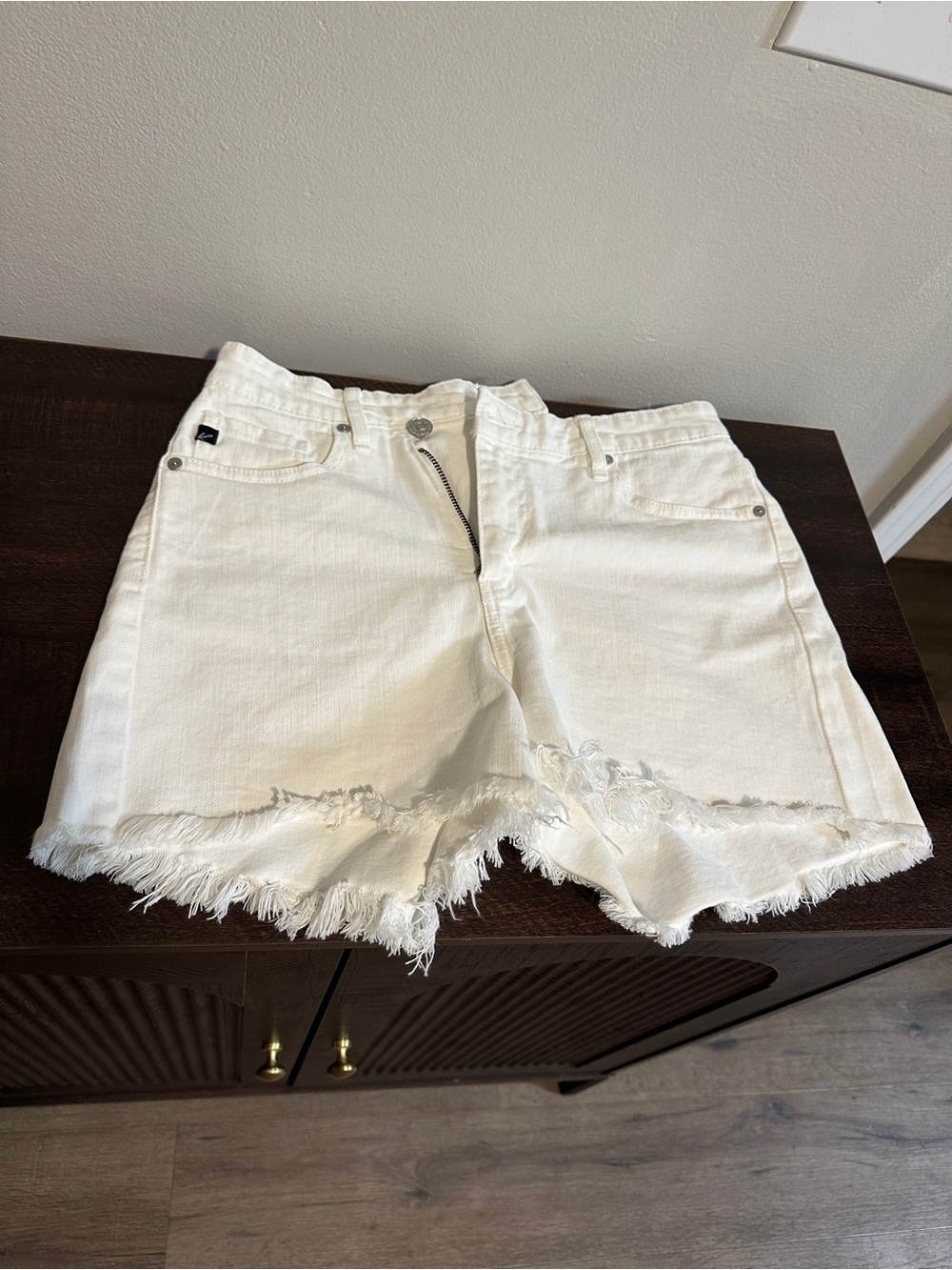 KanCan White Distressed Frayed Hem Denim Shorts